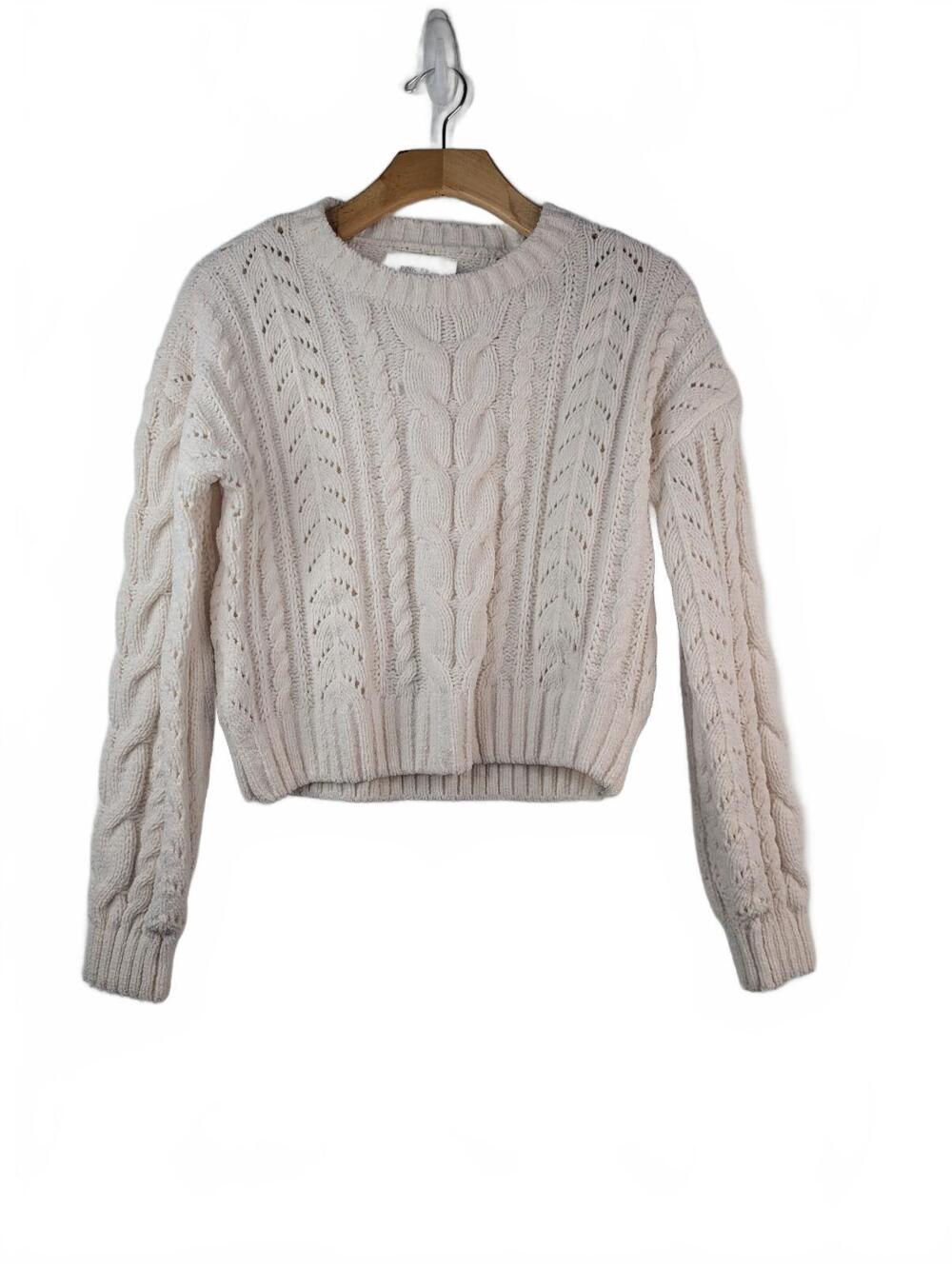 Pink Rose Oversized Cream Cable Knit Fisherman Sweater Women's XS